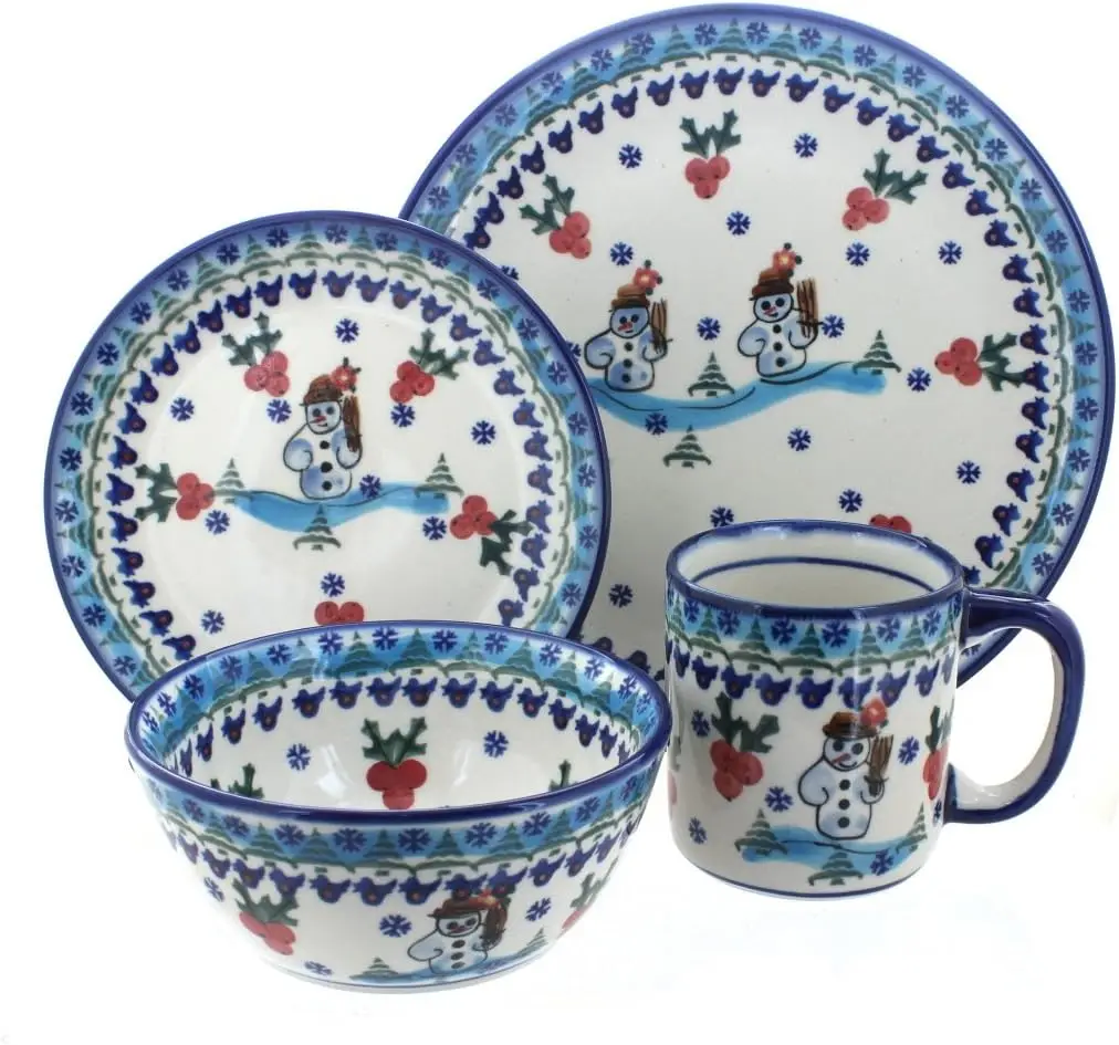 

Blue Rose Polish Pottery Frosty Duo 16 Piece Dinner Set