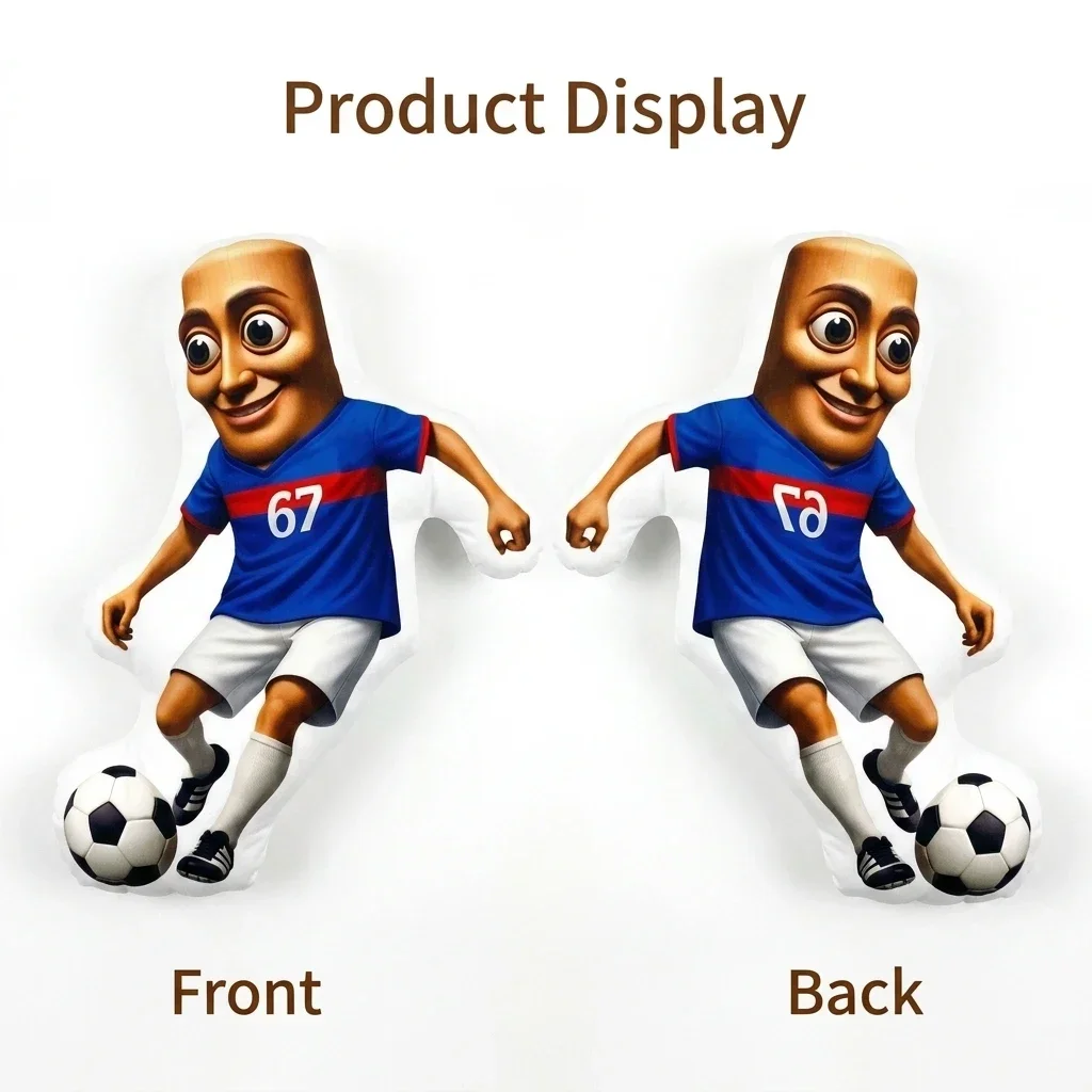 Football Numero 67 Forward Tung Sahur Play Football Brainrot Plush Pillow Cushion Stuffed Throw Pillow Home Decor Gift Sofa