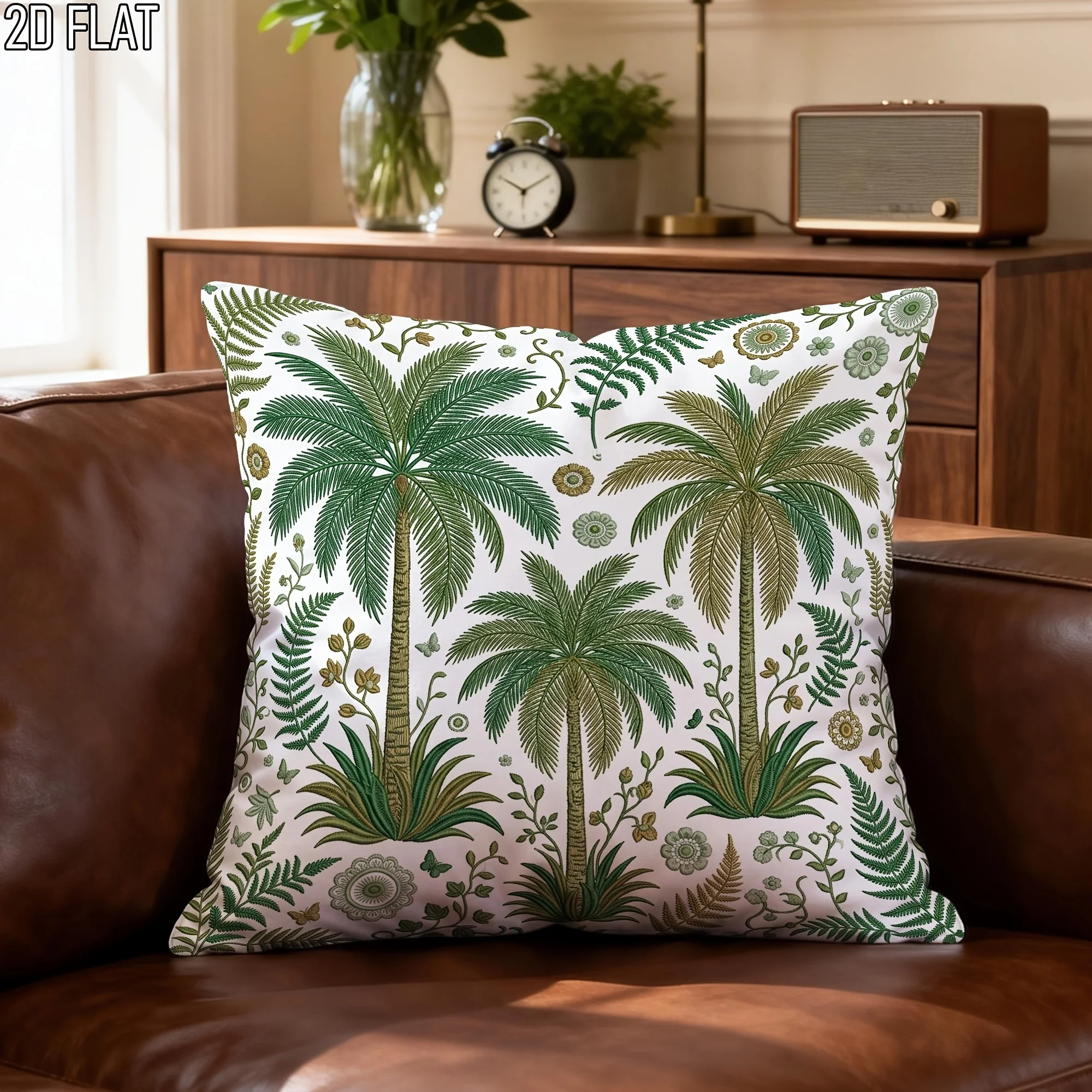 1pc 2D Flat Pillow Not Included Palm Trees Ferns Botanical Pattern Cushion Cover Short Plush Tropical Jungle Decor Gift Case