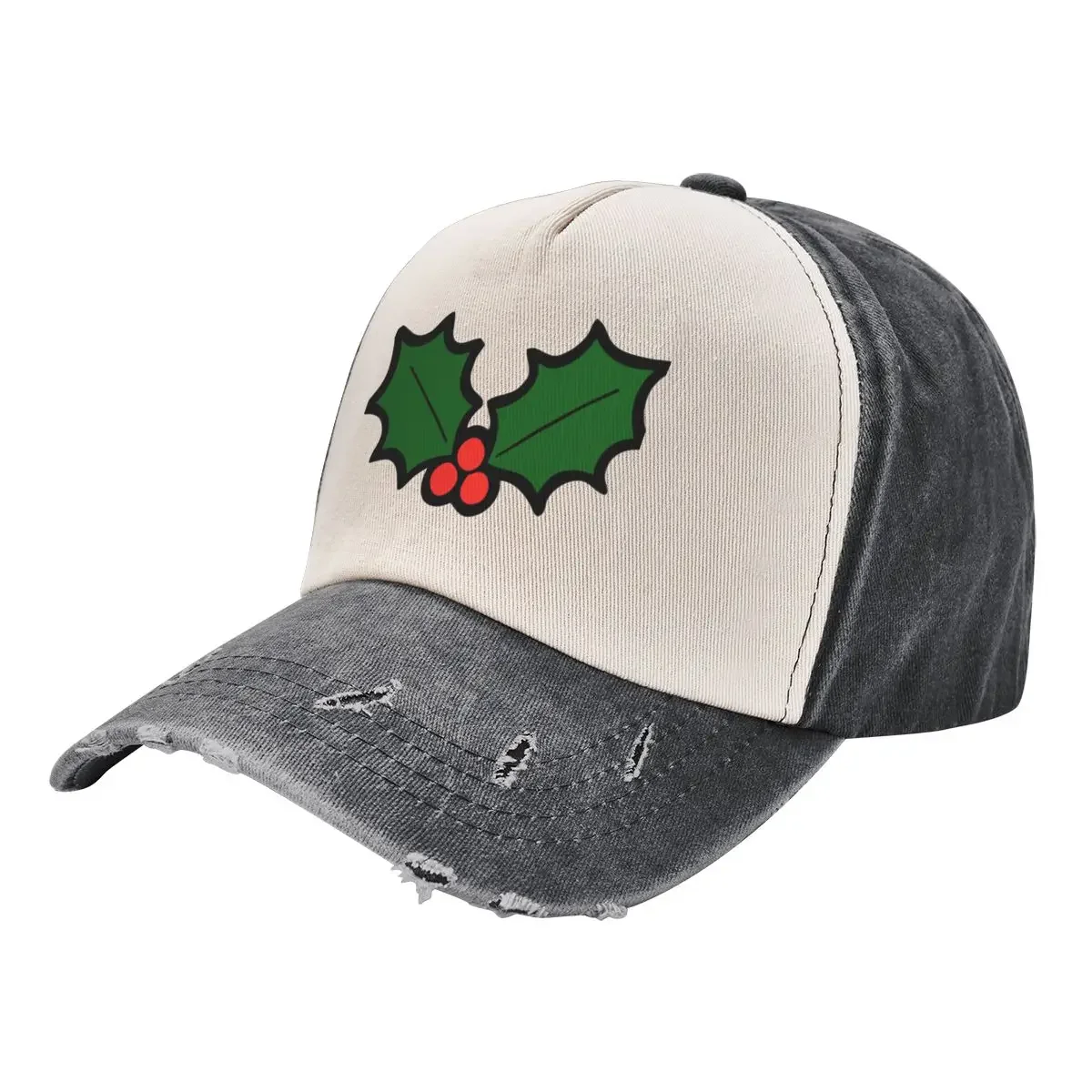 Holly Leaves and Berries Pattern in Light Green Baseball Cap Rave Icon Hat Luxury Brand Baseball Men Women's