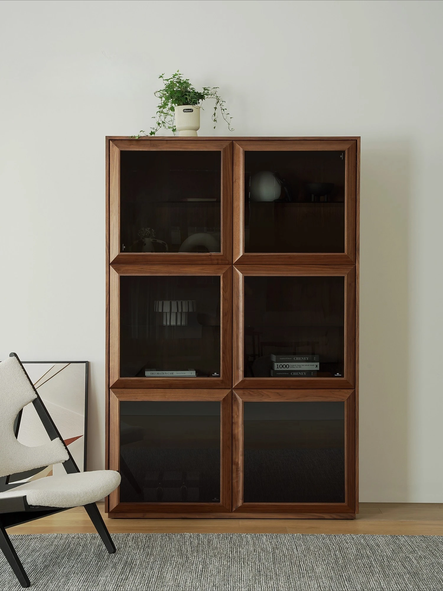 Black walnut solid wood bookcase, bookcase display case
