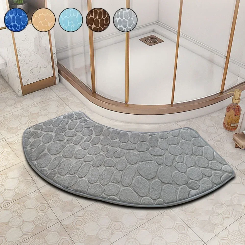 1PC Bathroom Floor Mat Pebble Embossed Carpet Curved Scalloped Mat Non-slip Area Rug Absorbent Floor-Mat Toilet Shower Bath Mats