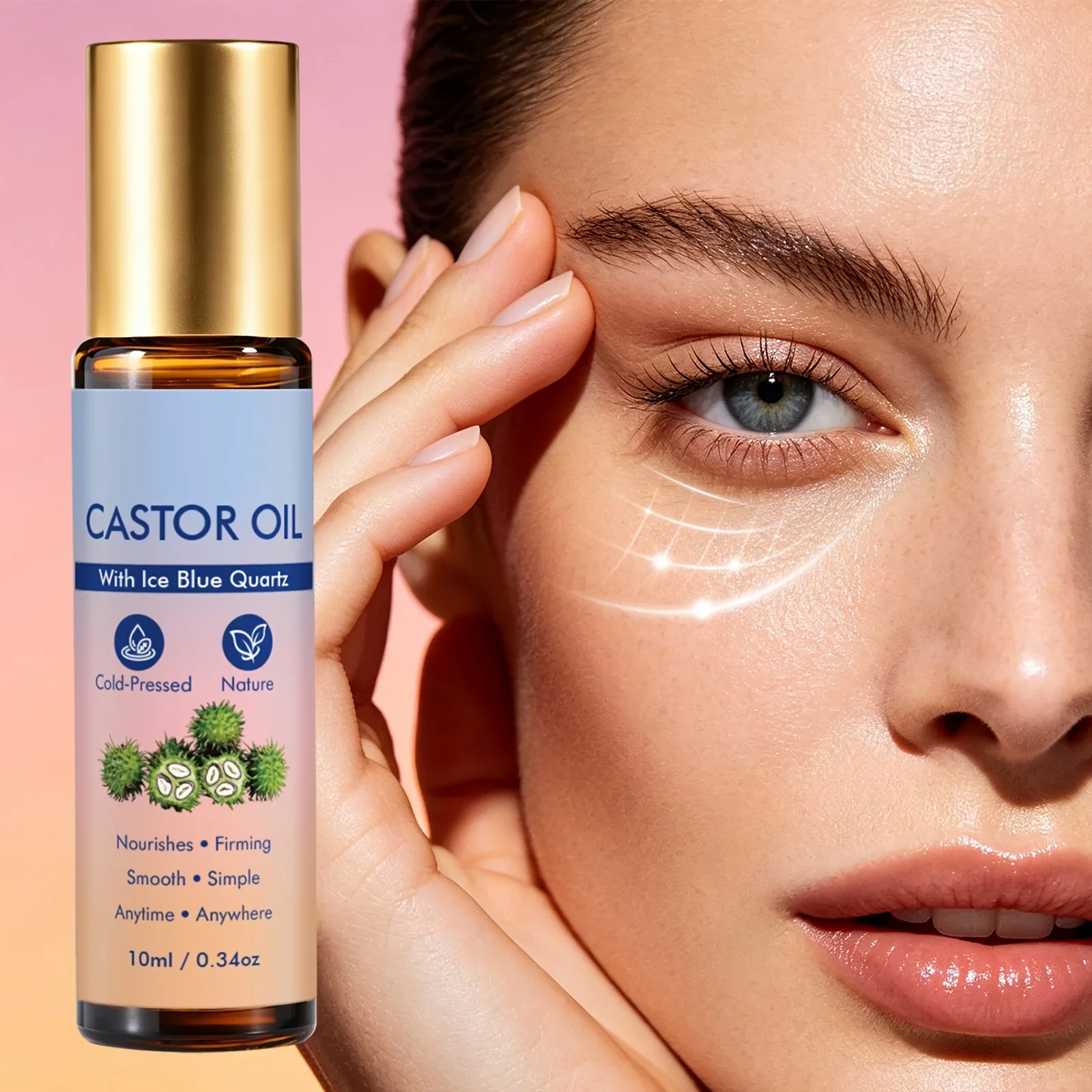 Roll On Cold Pressed Castor Oil Natural Quartz Ball Massage Eye Face Hydrating Firming Skin Nourish Moisturize Skin Care