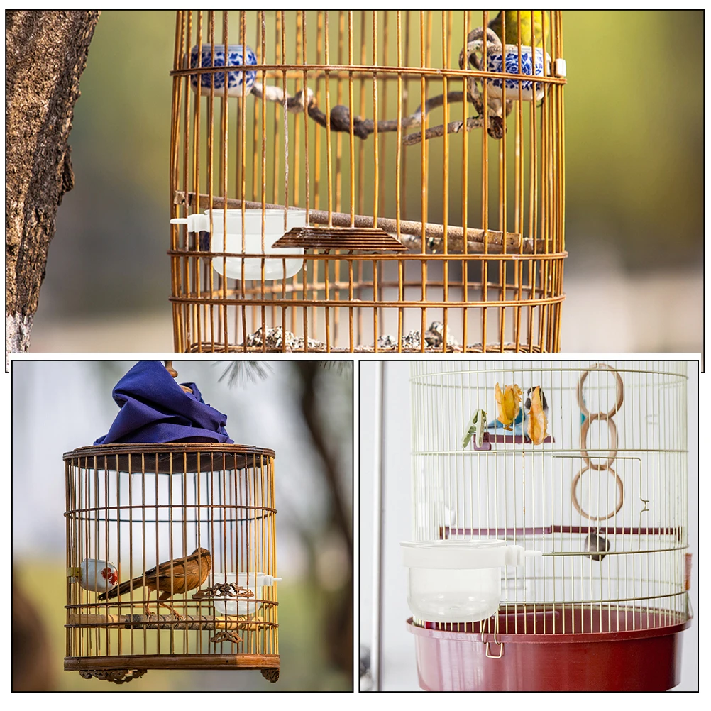 

7pcs Clear Feeding Bowls Parrot Container Removable Transparent Lightweight Easy Cleaning Pet Accessories Cage Feeder Dish