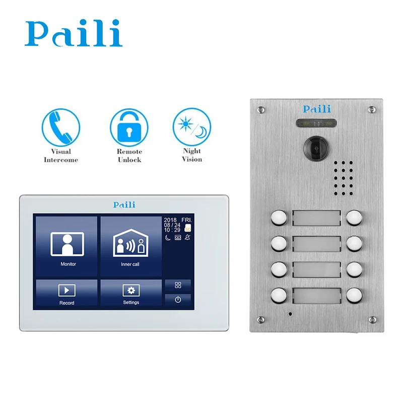 New Wired 7 inch Color Video Door Phone Intercom Doorbell System 8 Monitor Access HD Camera In Stock