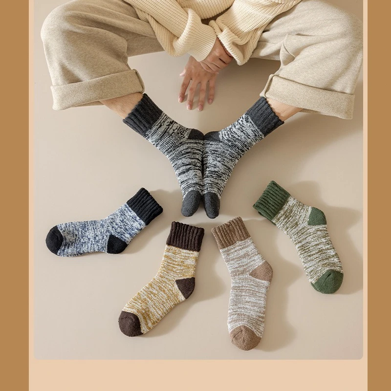 1/5 pairs Winter new Fashion Versatile Mid tube Socks Wool Socks Men Super Thick Hiking Socks Thermal leisure comfortable Socks
