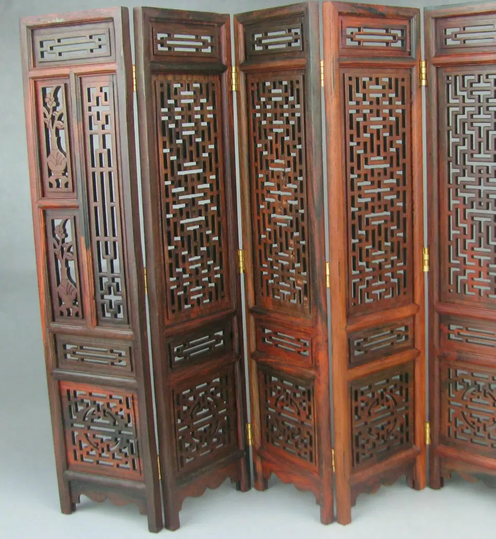 China rosewood suanzhi wood carved flower design small folding screen 9.7