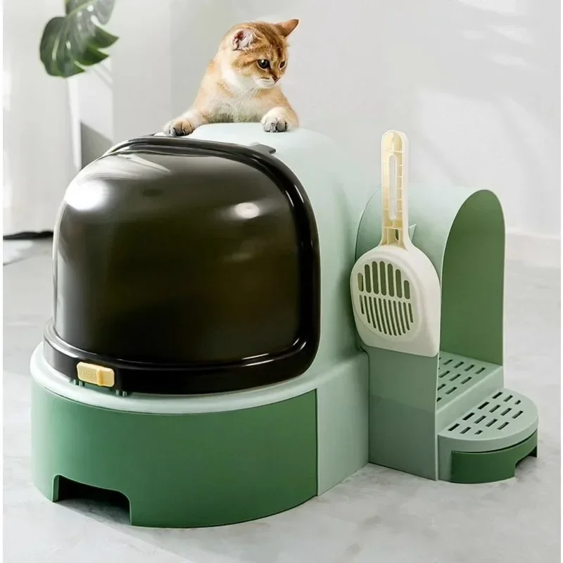 Super Large Drawer-Style Cat Litter Box, Fully Enclosed Corridor Litter Tray, Sand-Proof Cat Toilet, Flip-Top Design, Cat Pan