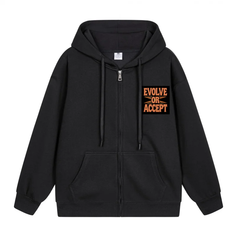 

Men's Zip-Up Hoodie Evolve Or Accept Orange Text New Style Casual Couples’ Style Casual and Loose