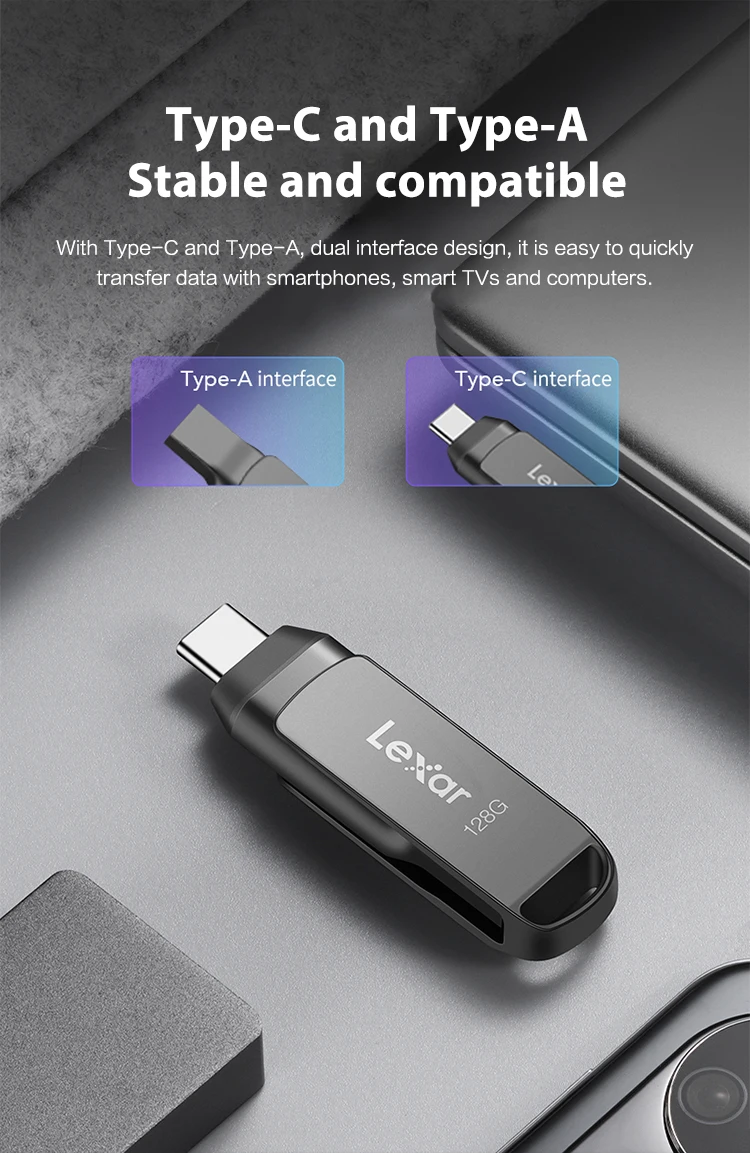 Original Lexar JumpDrive Dual Drive D400 USB 3.1 Typ C/A Memory Stick Dual Slot USB-Stick 32GB 64GB 128GB 256G Für PC/Mac – Detail 4