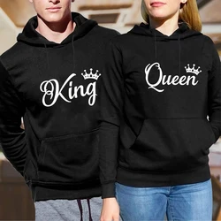 Women Men Couple Hoodies Long Sleeved Hoodies King and Queen Printed Lover Hooded Sweatershirt Pullover Couples Hoodies