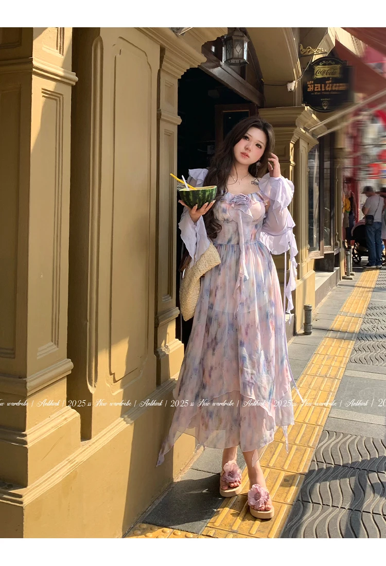 Abito da cerimonia in chiffon floreale primavera estate 2025 Abito da cerimonia da donna Plus Size Abito stile Boho senza maniche senza spalline Anne