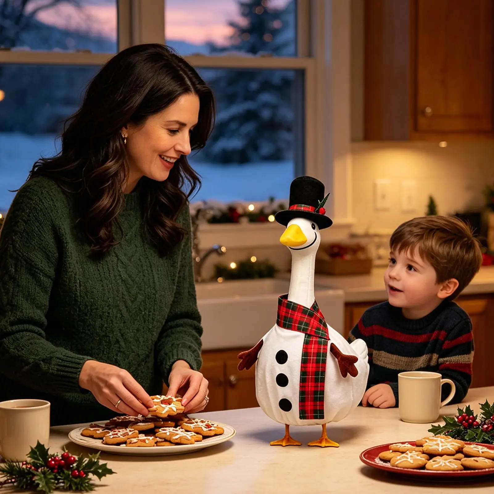 Porch Goose Christmas Outfits 3 Piece Cute Snowman Costume With Scarf Porch Concrete Goose Clothing For 23 Inch Statue Outdoor
