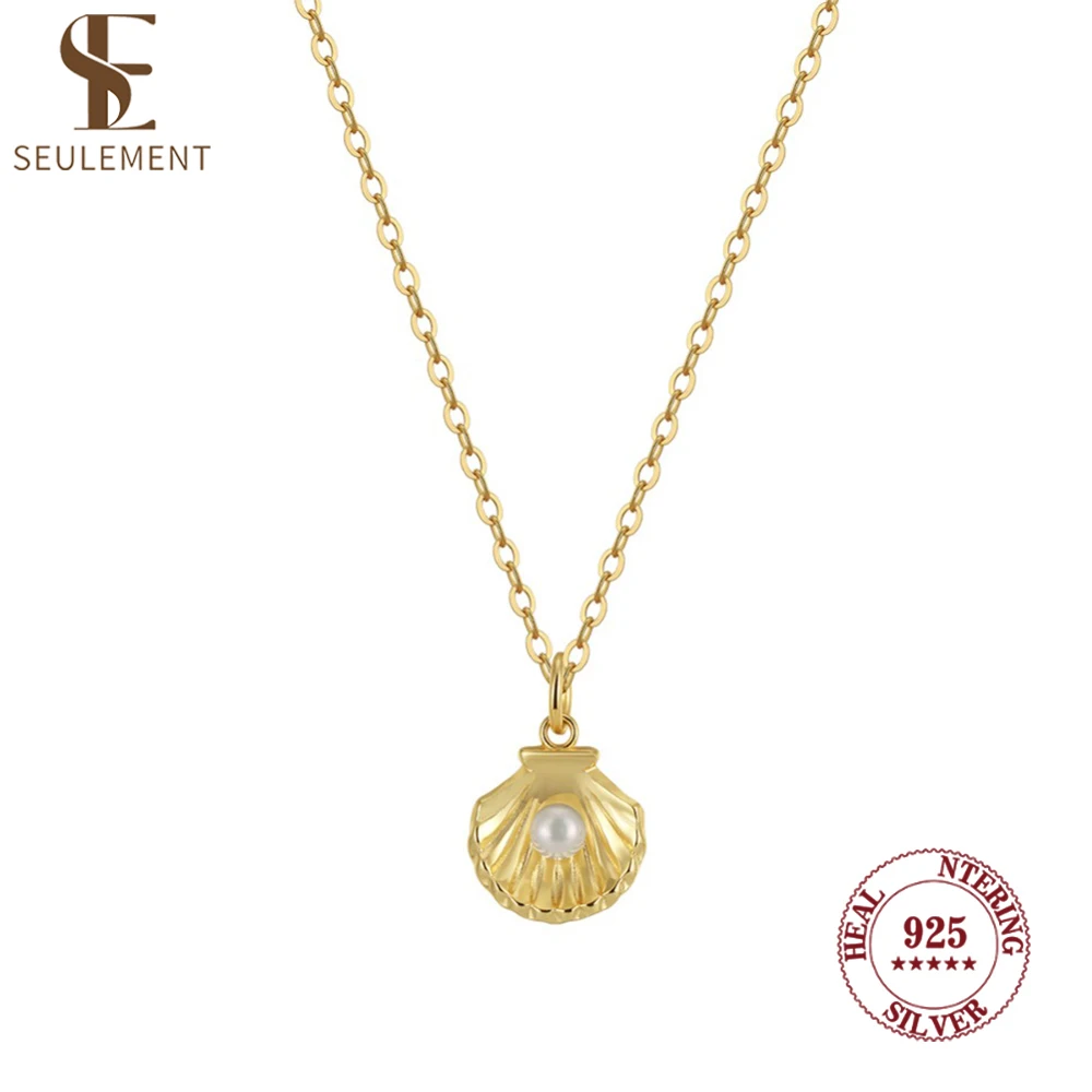 

Seulement Freshwater Pearl Necklace for Women 925 Sterling Silver Shell Pendant Necklaces Fashion Jewelry Neck Accessories