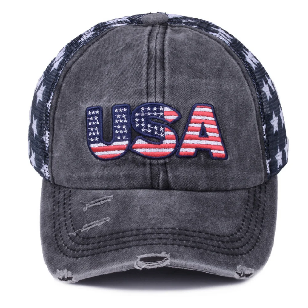 American Patriotic Style Flag Elements. USA Three-Dimensional Embroidery. Star-Patterned Fabric Patchwork Baseball Cap.