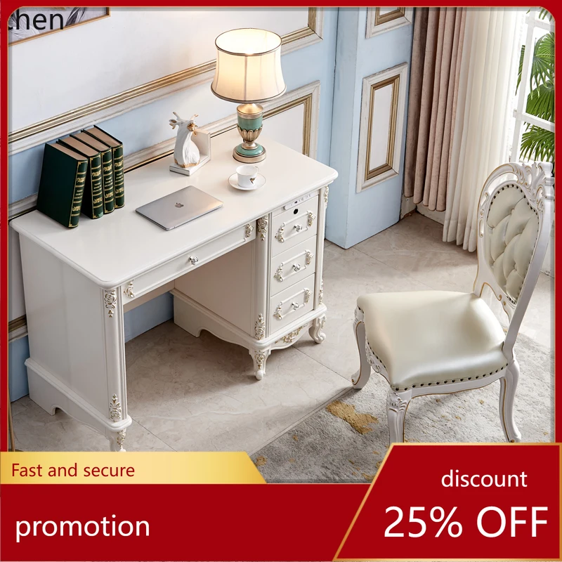 

HXL Desk High-End Luxury Computer Desk Solid Wood White Study Office Desk