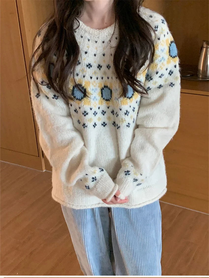 

Alien Kitty Sweet Pullovers Women Sweaters Gentle Loose Winter Daily Florals Knitted Office Lady High Street All Match Chic