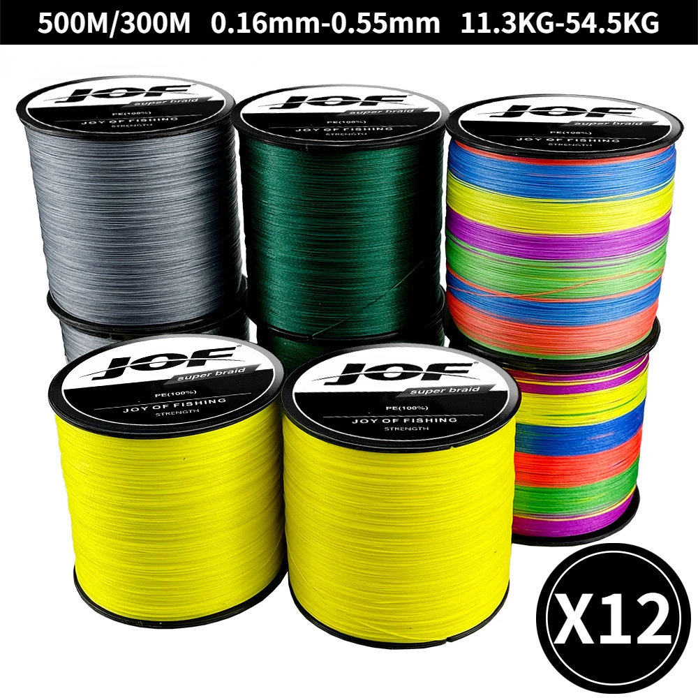 JOF 12 Strands Carp Fishing 12x Fishing Line 300/500M Braided Multifilament X12 25-125LB Super Strong PE Wire Sea Fishing