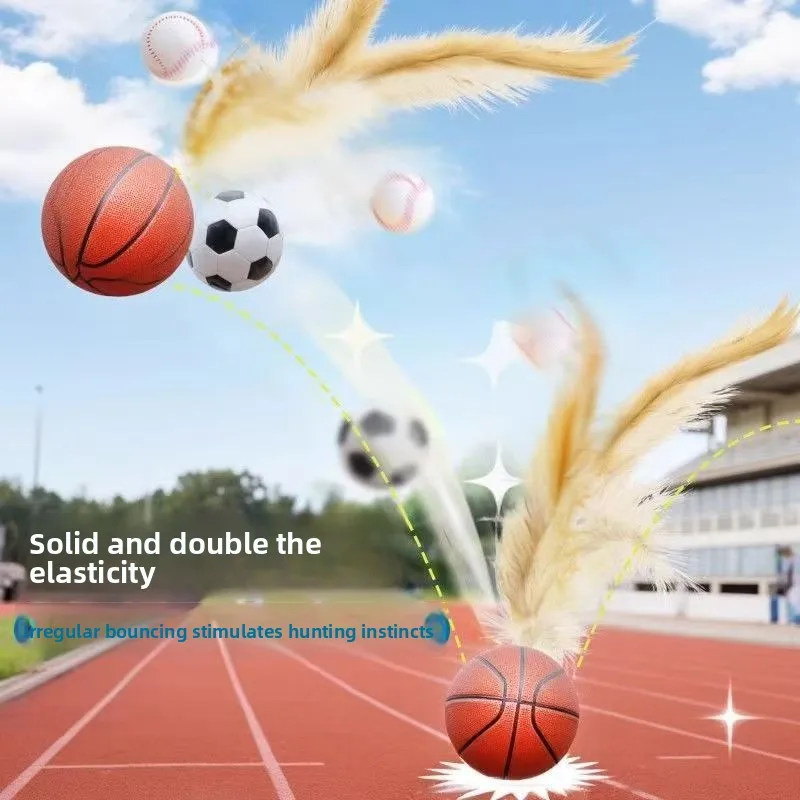 Piłka elastyczna dla kota z elementami transgranicznymi, pas z piórami kurczaka, gumowa piłka do badmintona, interaktywna zabawka dla kota do samodzielnego zabawy, piłka-zabawka dla zwierząt.