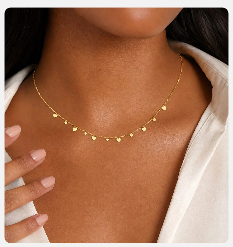Vnox Minimalistische 18K PVD-vergoldete Herz-Halsketten für Damen, Edelstahl-Choker, Schlüsselbein-Kette, Party- und Alltagsschmuck – Detail 2