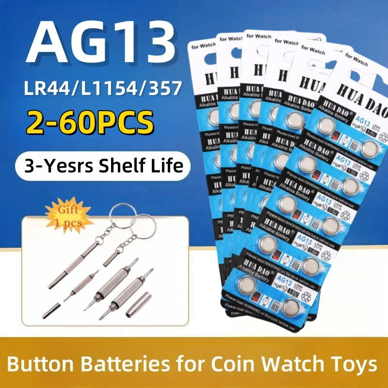 NEW 2-60PCS LR44 AG13 Button Cell Battery 1.5V 357 SR44 LR1154 Button Coin RW82 SR1154 SP76 Batteries for Watch Toys Remote