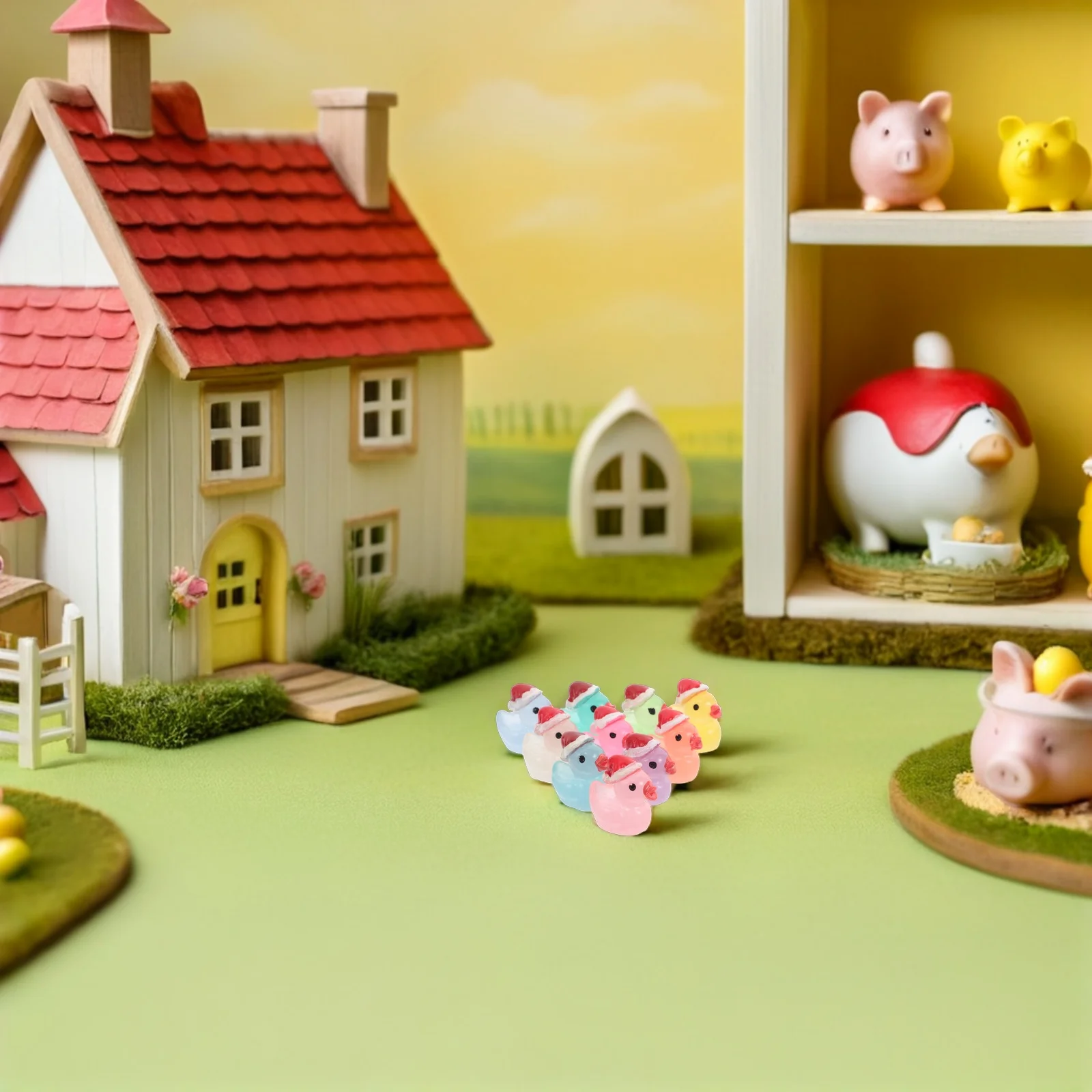 50 szt. Świąteczne, świecące w ciemności mini kaczuszki z żywicy, luminescencyjne ozdoby do ogrodu, do domku dla lalek, mikro krajobrazu, dekoracji DIY, bajkowego ogrodu.