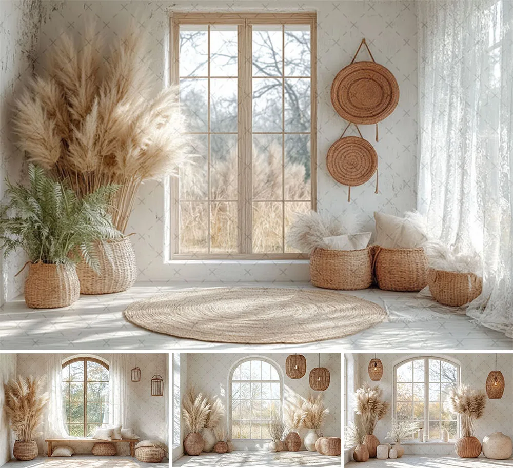 

Mehofond Photography Background Boho Indoor Pampasgrass Window Kids Birthday Party Wedding Portrait Decor Backdrop Photo Studio