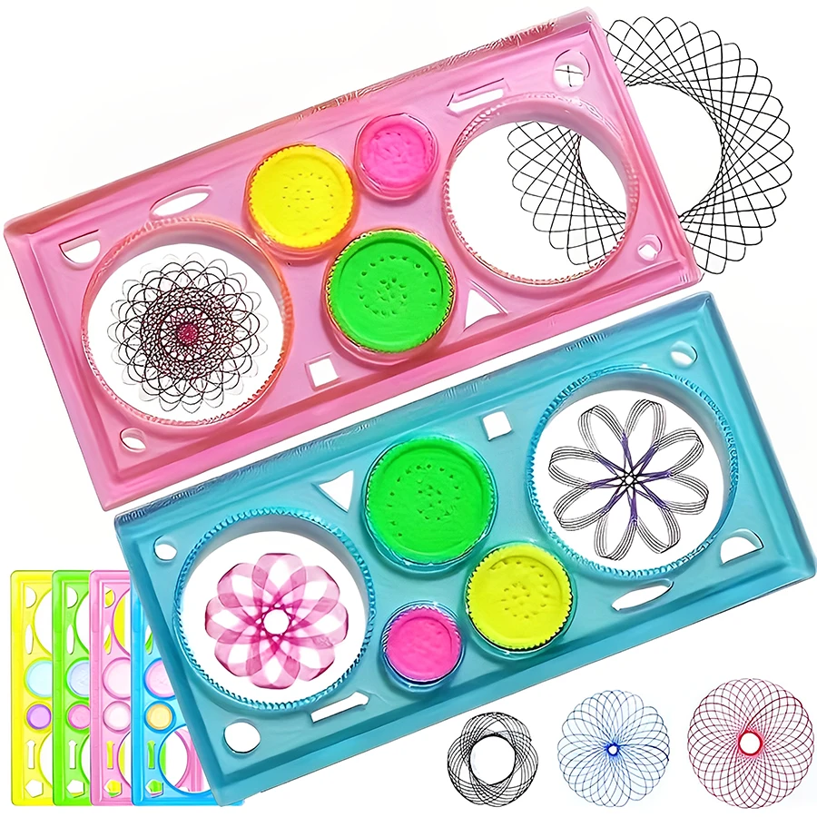5pcs Transparent Drawing Ruler Convenient Rotating Geometric Pattern Drawing Tool Sketching Template Practical Learning Tools