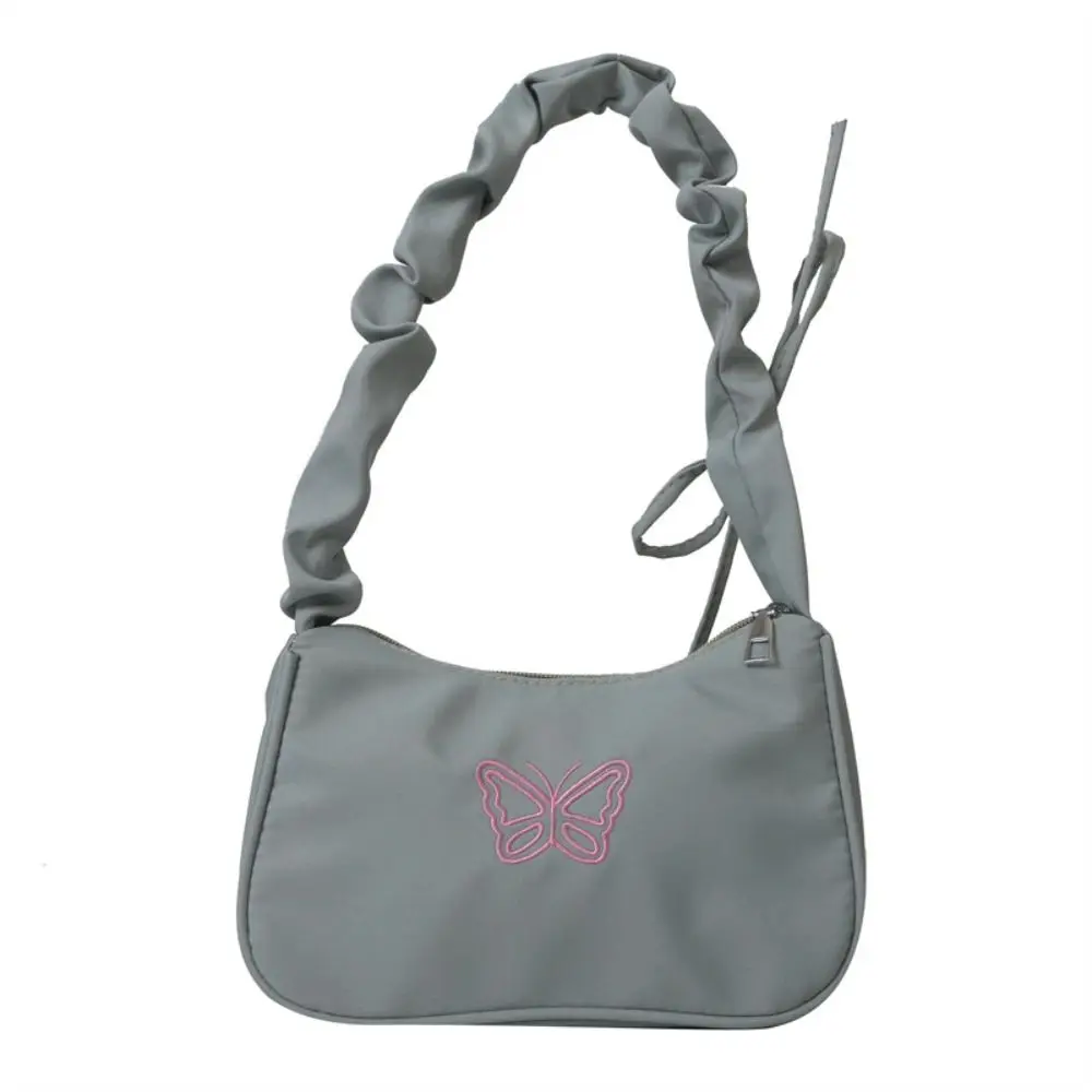 

Embroidery Bowknot Butterfly Shoulder Bag Ruffle Handle Oxford Ins Half-moon Underarm Bag Coin Purse Wallet Phone Bag