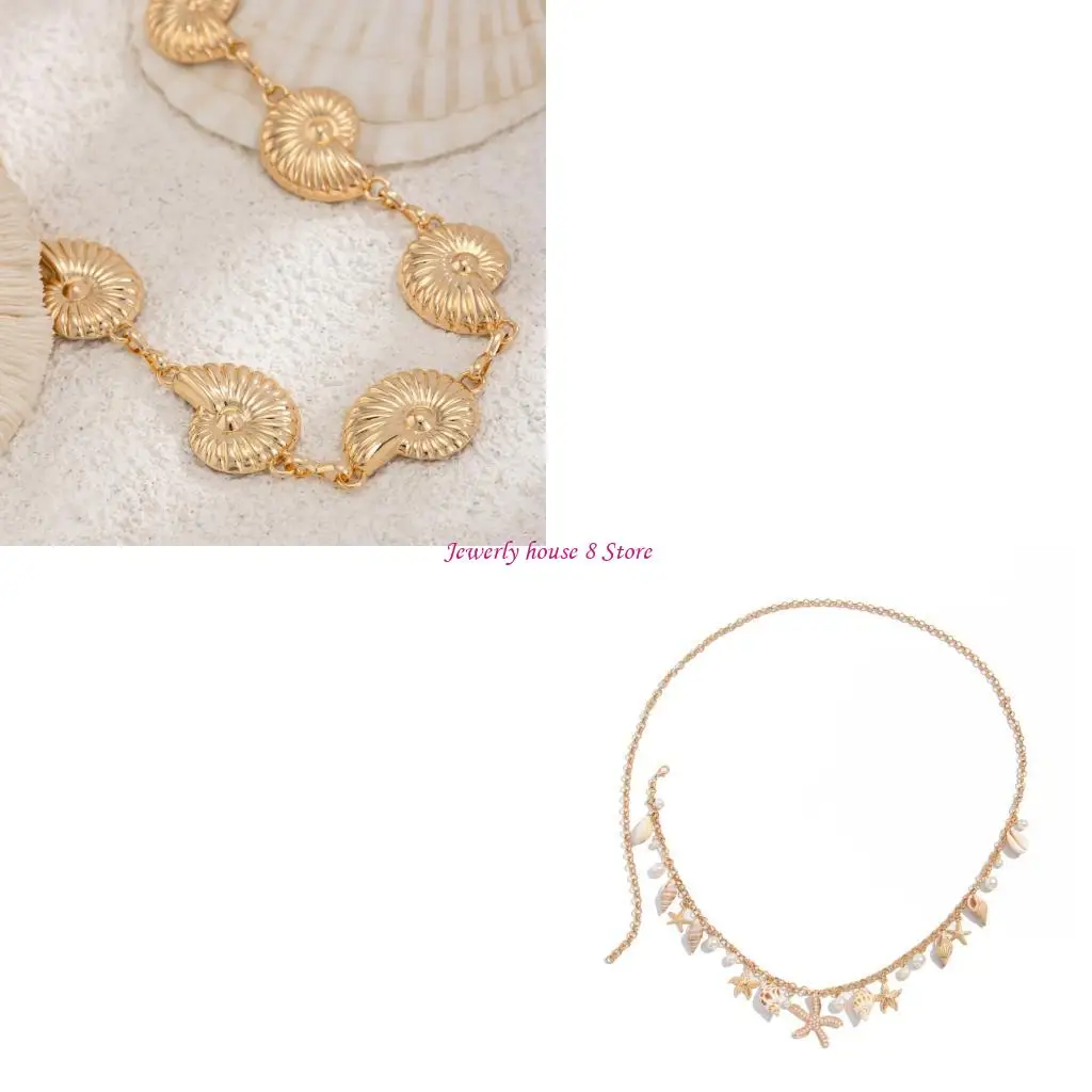 

Shell Conch Waistlace Gold Tone Alloy Summer Vacation Jewelry Accessory