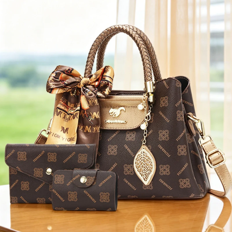 Women's Large-Capacity Printed Handbag, Comes with Random Printed Scarf and Pendant, Equipped with Adjustable Shoulder Strap