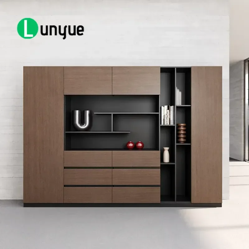 Modern Office File Cabinet Wardrobe High Storage Cupboard with Hanging Rod Walnut Door A-L Style Furniture for Home Workplace