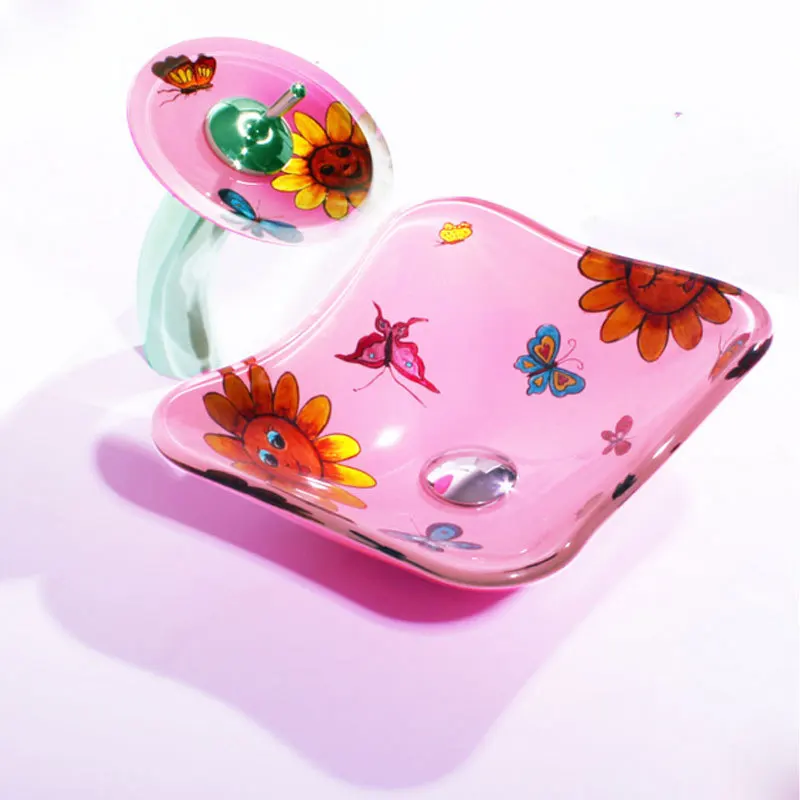 Cartoon Cute Tempered Glass Washbasin Kindergarten Children's Wash Basin Family Bathroom Countertop Basin Baby Hand Wash Sink