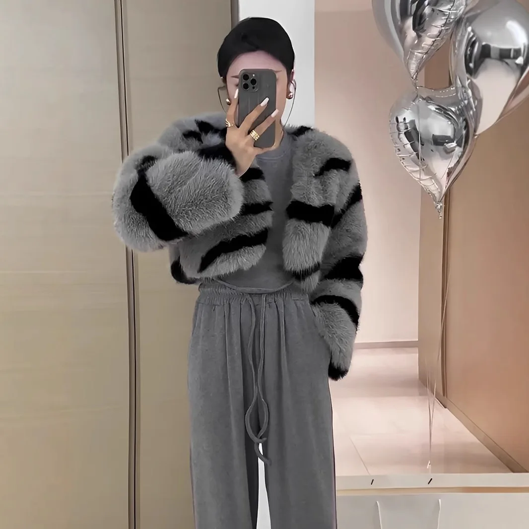 Faux Fur Fox Women Short Coats Full Sleeve Coat Thick Warm Y2k Streetwear Elegant Work Open Jackets Outerwear Autumn Winter