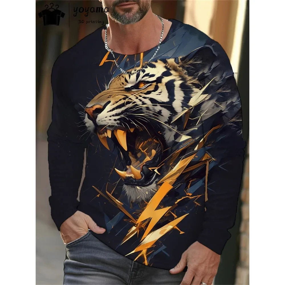 Tiger Y2K T shirt Men Fashion Tiger Graphic T shirts 3D Print Men's Clothing Breathable Simple Men's Long Sleeve T-shirt Tops