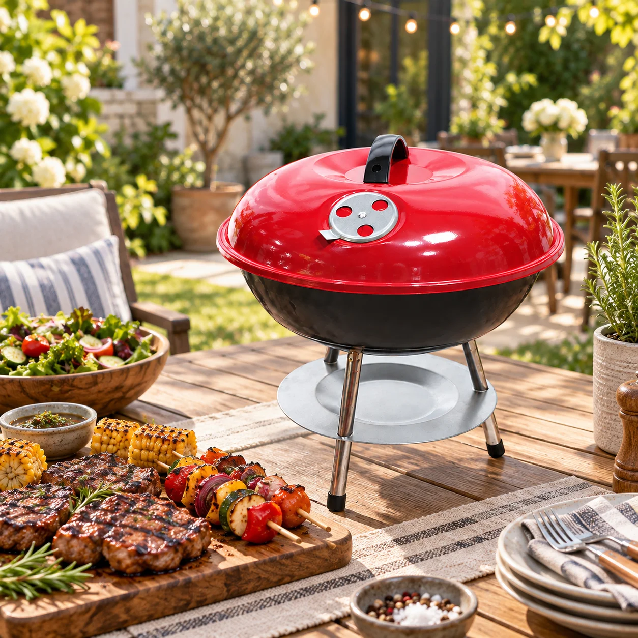 Round 14-inch Apple Grill Portable Small Grill Outdoor Grill Small Grill Outdoor Grill
