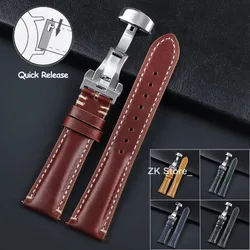 Smooth Genuine Calfskin Leather Watchband 20mm 22mm 24mm Watch Straps with Solid Automatic Butterfly Buckle Business Watch Band