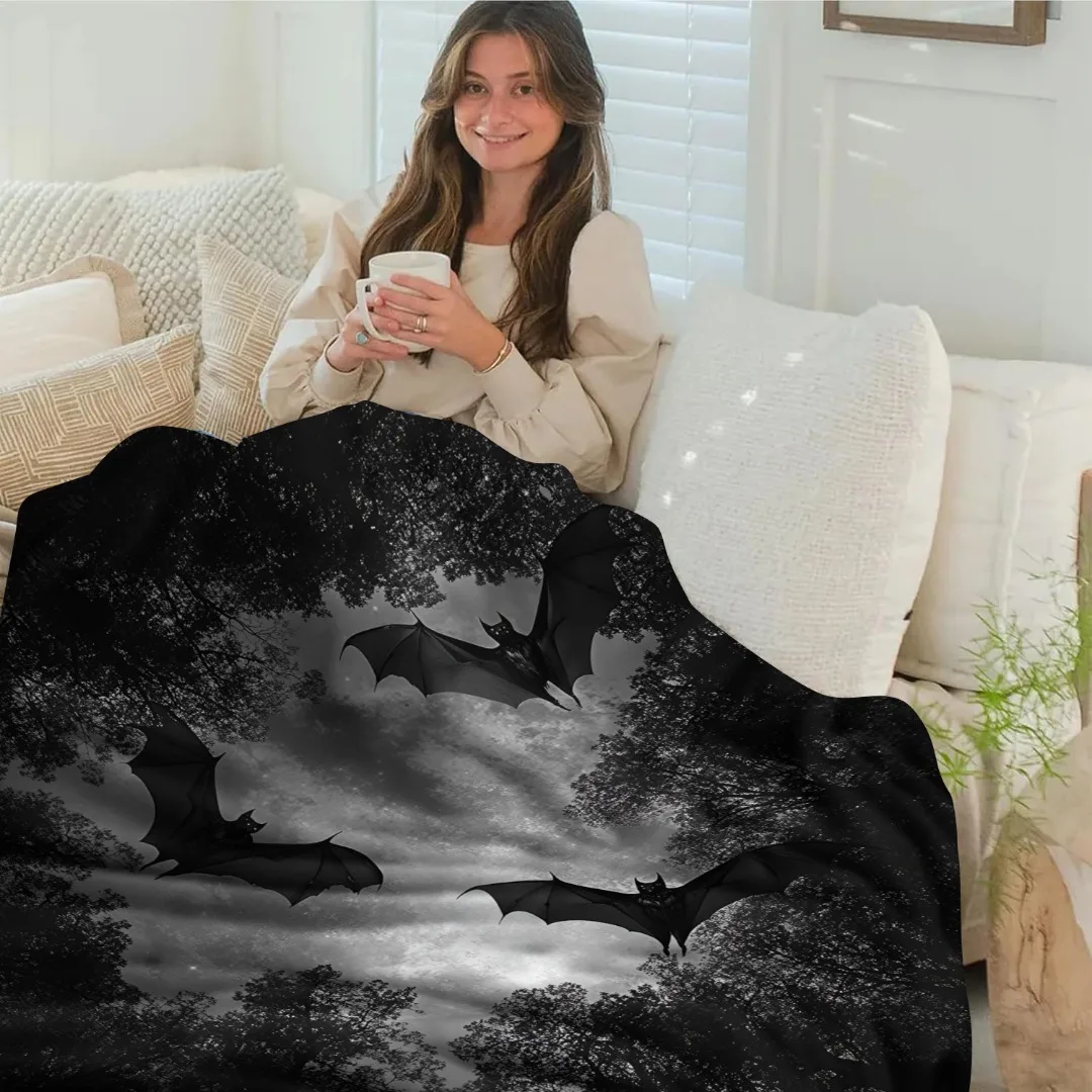 1 قطعة بطانية الهالوين الخفافيش الأسود DarkNight طباعة لكرسي الأريكة بطانية ناعمة صديقة للبشرة 2025 جديد للمنزل ديكور الهالوين #4
