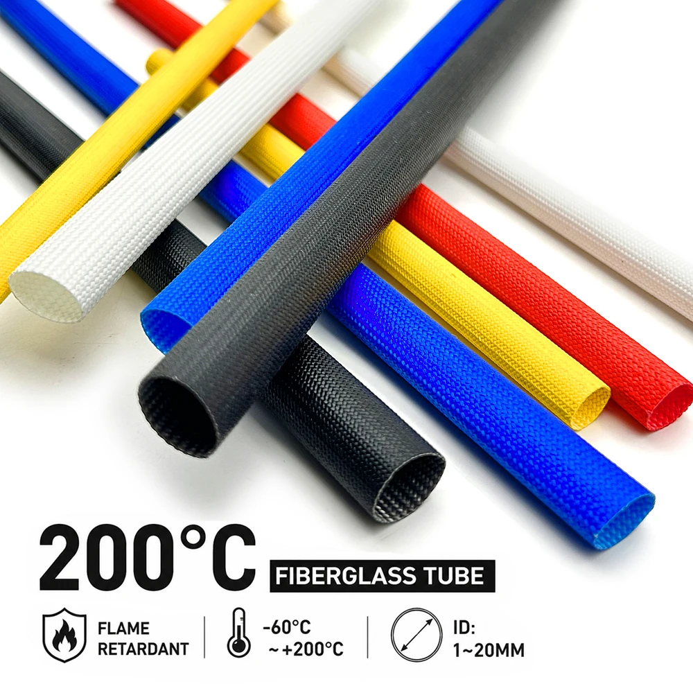 5/10/20M 200 deg C Glass Fiber Tube ID1-20mm Tear resistant/flame retardant/equipment wire heat-resistant sleeve