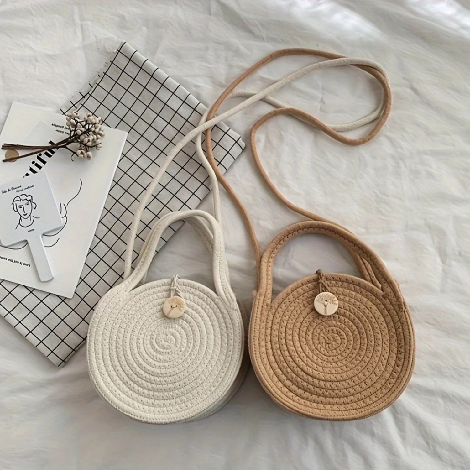 

Handmade Round Straw Woven Crossbody Bag - Chic Beach Shoulder Handbag for Stylish Women