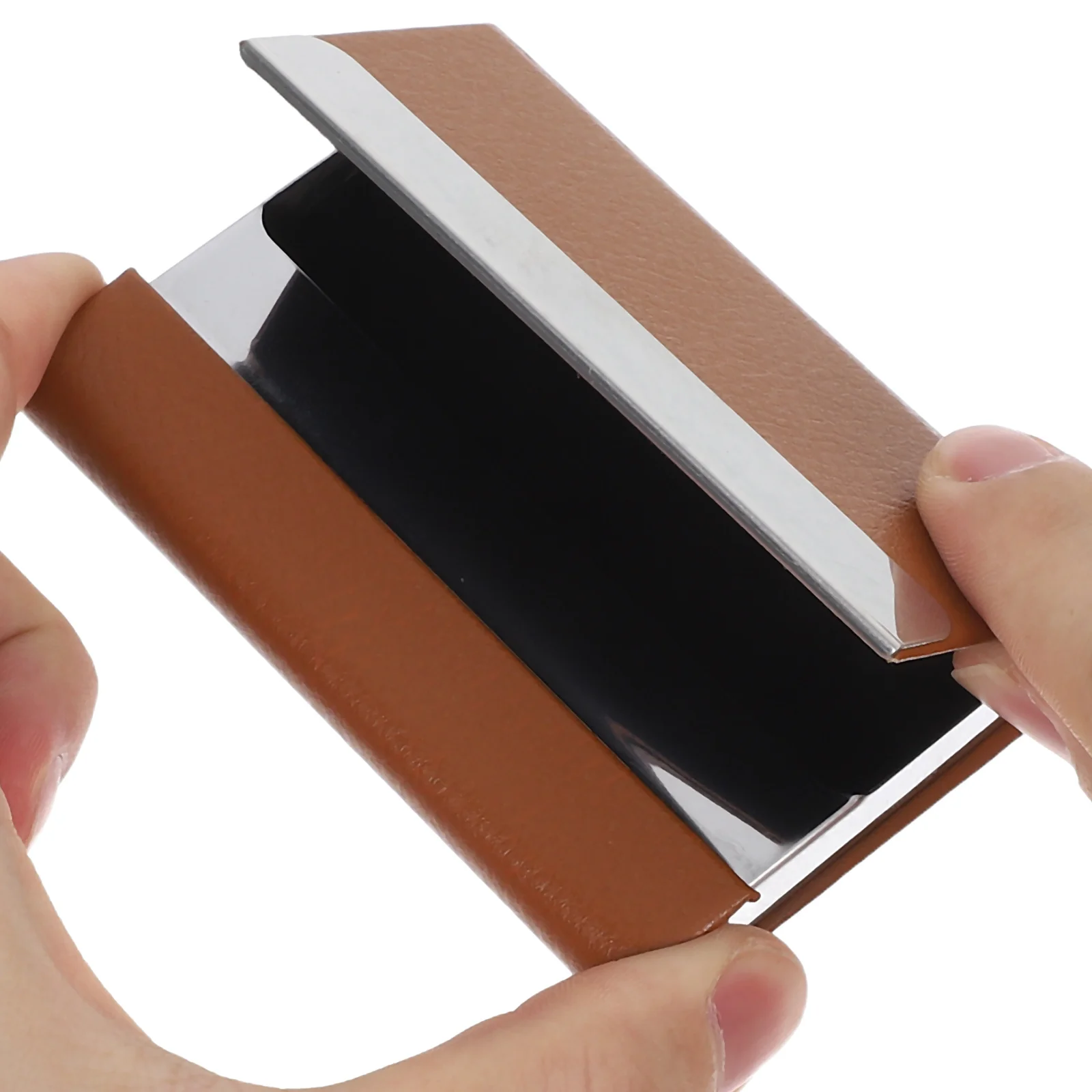 Custodia da lavoro in acciaio inossidabile Custodia sottile in PU per uomo Donna Organizzatore portatile per carte di credito Chiusura magnetica Nome tascabile