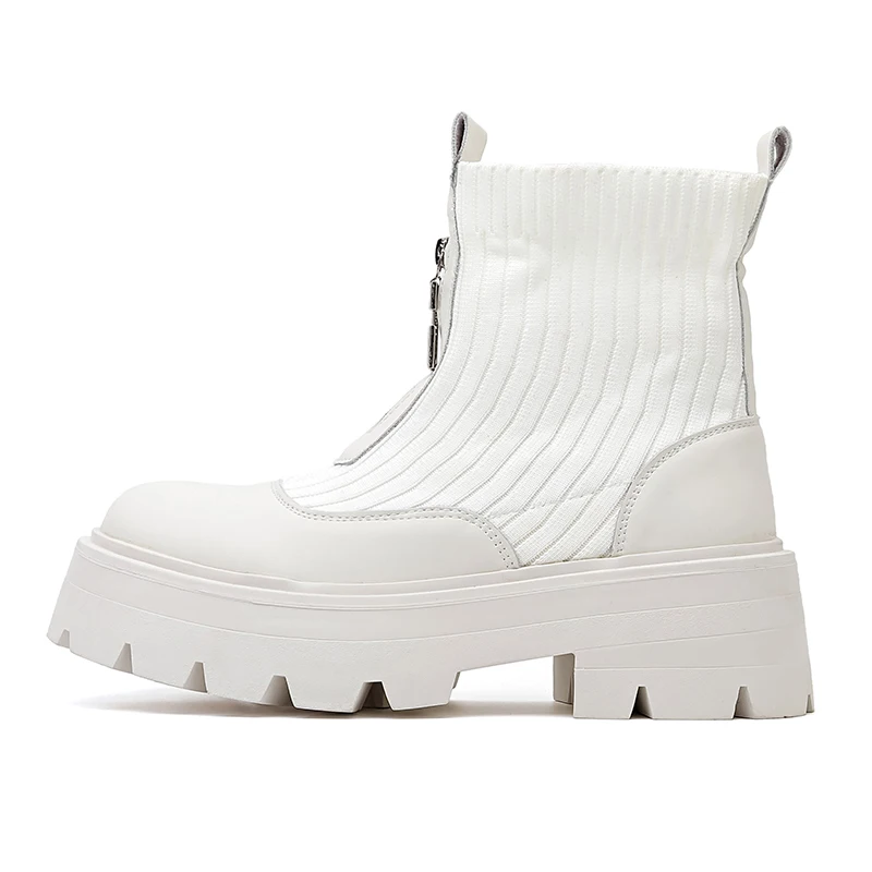 Sepatu Bot Pendek Pria Sepatu Kulit Ritsleting Tinggi Bersol Tebal Inggris Sepatu Sepeda Motor Ujung Bulat Modis Kualitas Tinggi