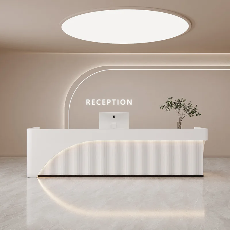 

Simple modern light luxury beauty salon curved checkout page paint clothing hairdresser bar company front desk reception desk