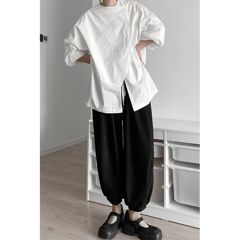 Harajuku Black Shirts Women Irregular Oversized Blouses Gothic Dark Academic Japanese Vintage Asymmetrical Loose Casual Tops