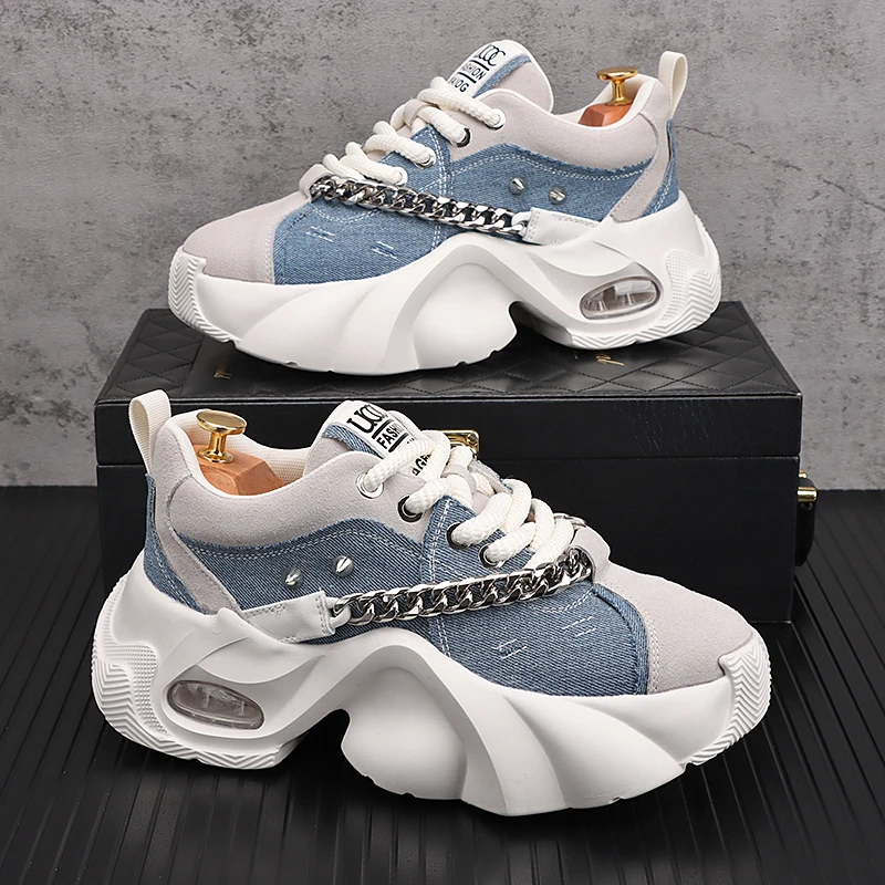 

New Arrival Men Fashion Casual Metal Decoration Shoes Luxury Designer Youth Trending Chain Punk Style Rivets Chunky Sneakers