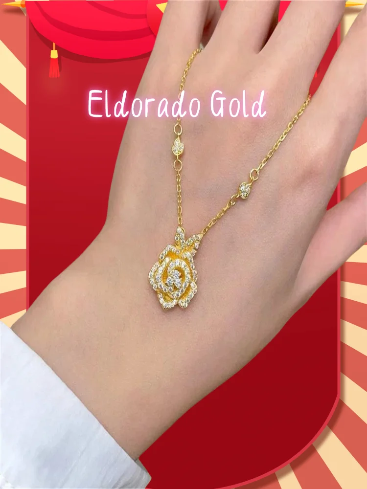 

Luxurious 18K (AU750) Gold Ladies' Necklace - Diamond - Adorned Rose Pendant for a Graceful LookValentine's Day gifts for couple