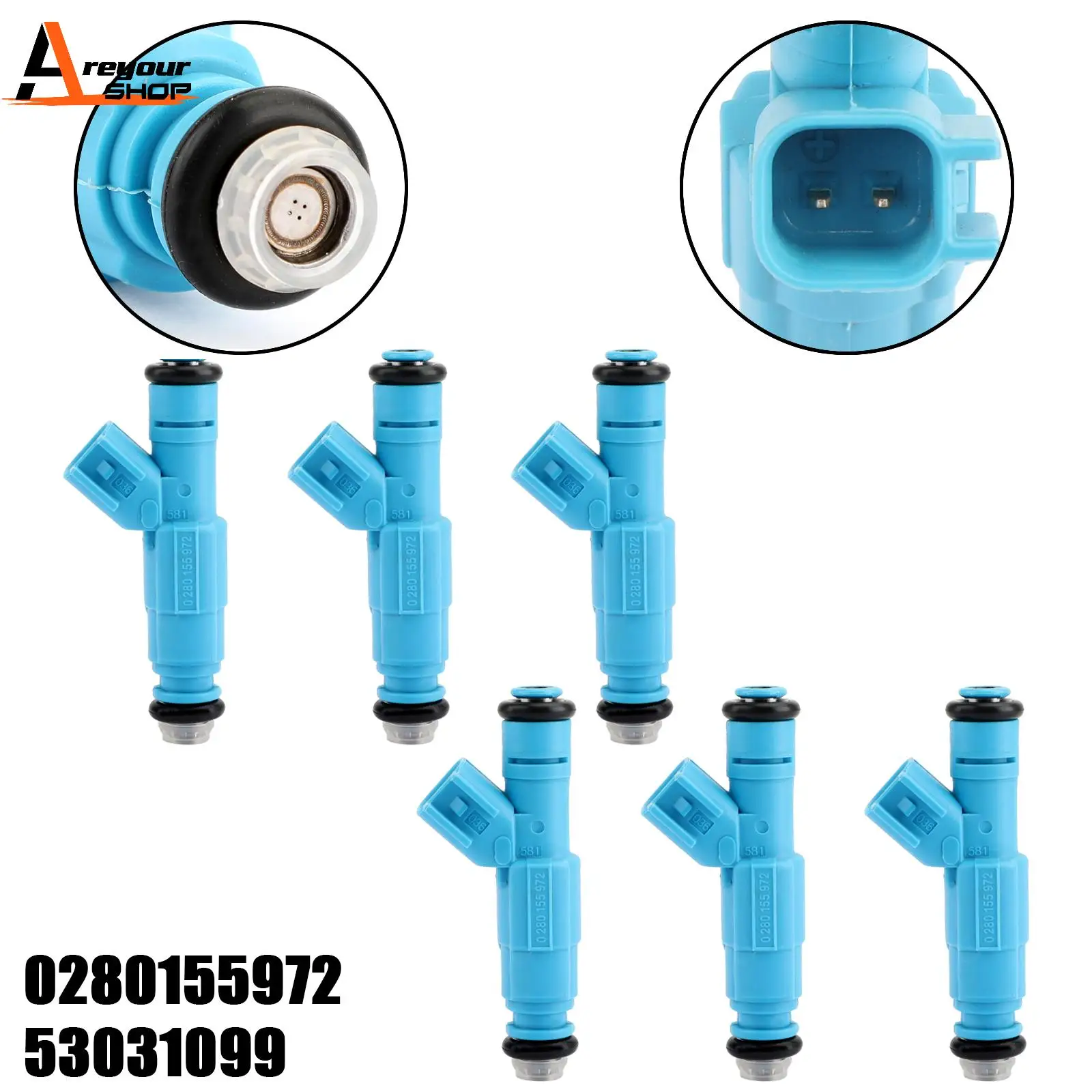 Areyourshop 6 PCS  0280155972 fuel injectors For Liberty 3.7L V6  2002-2003 53031099 53031099 Car Fuel Accessories Parts