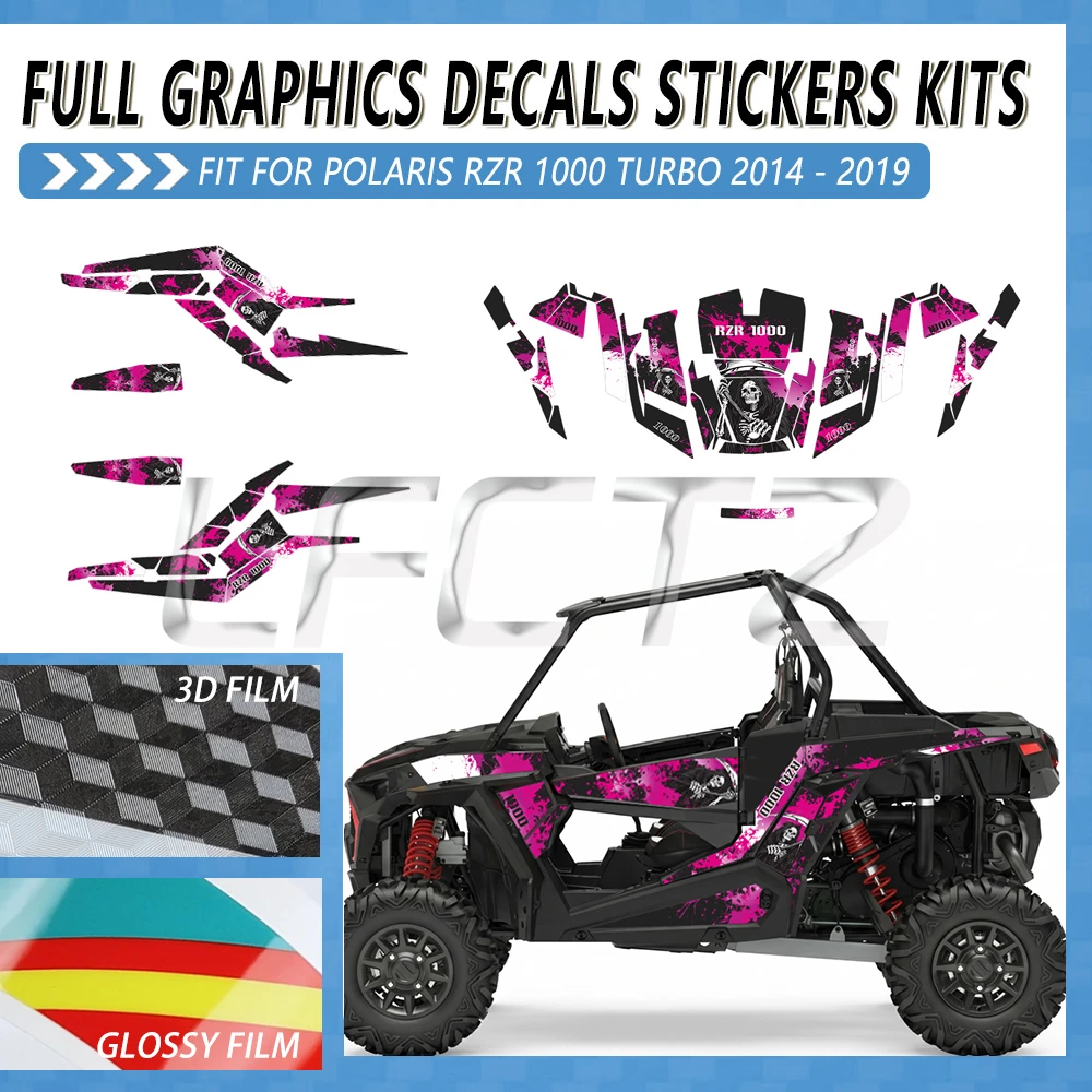 Glossy/3D Film Graphics Background Decal Sticker Kits Fit for UTV Polaris RZR 1000 TURBO 2014-2019 2 Door