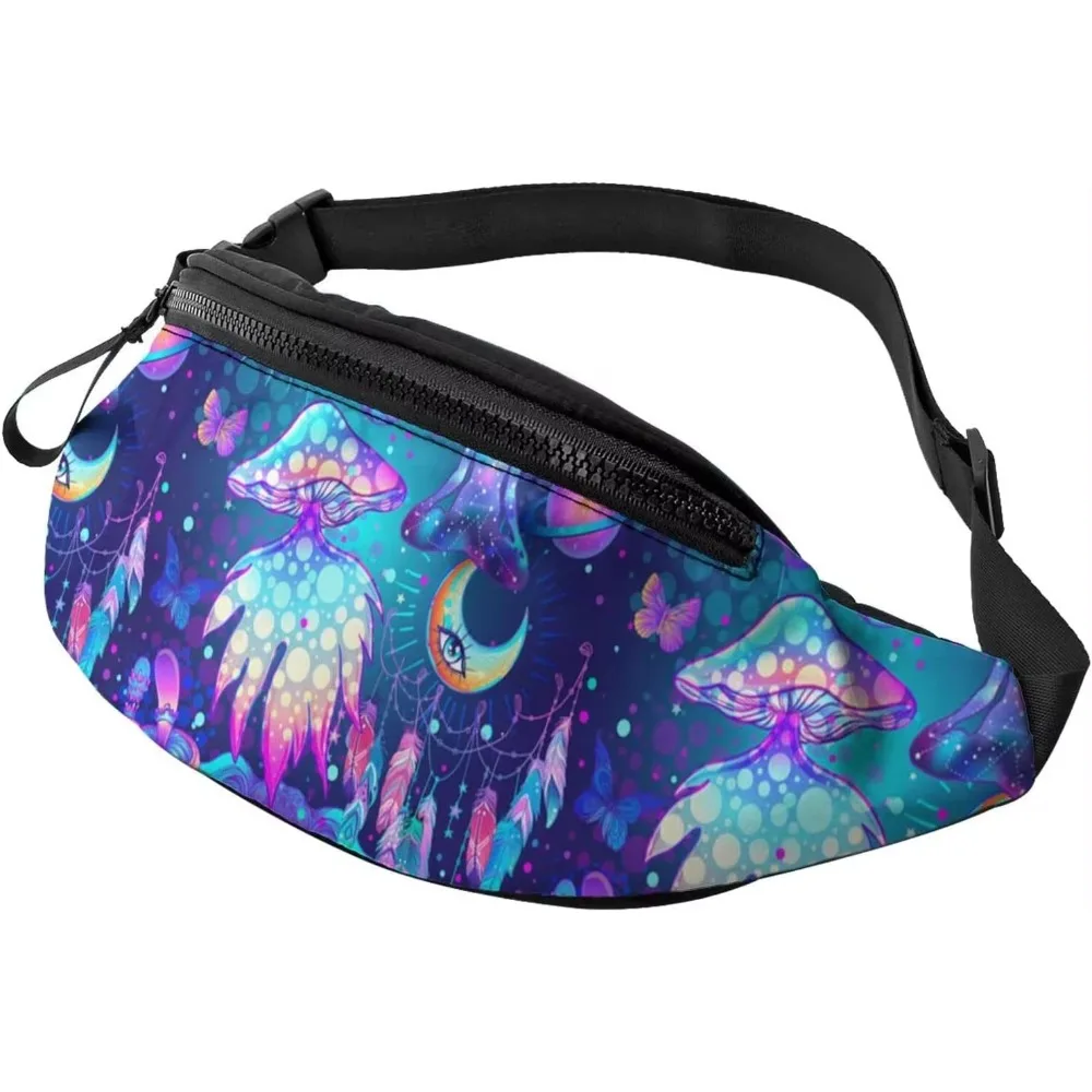 Magic Mushrooms Psychedelic Casual Fanny Waist Pack Adjustable Belt Waist Bag for Traveling Hiking Cycling Running Festival Rave