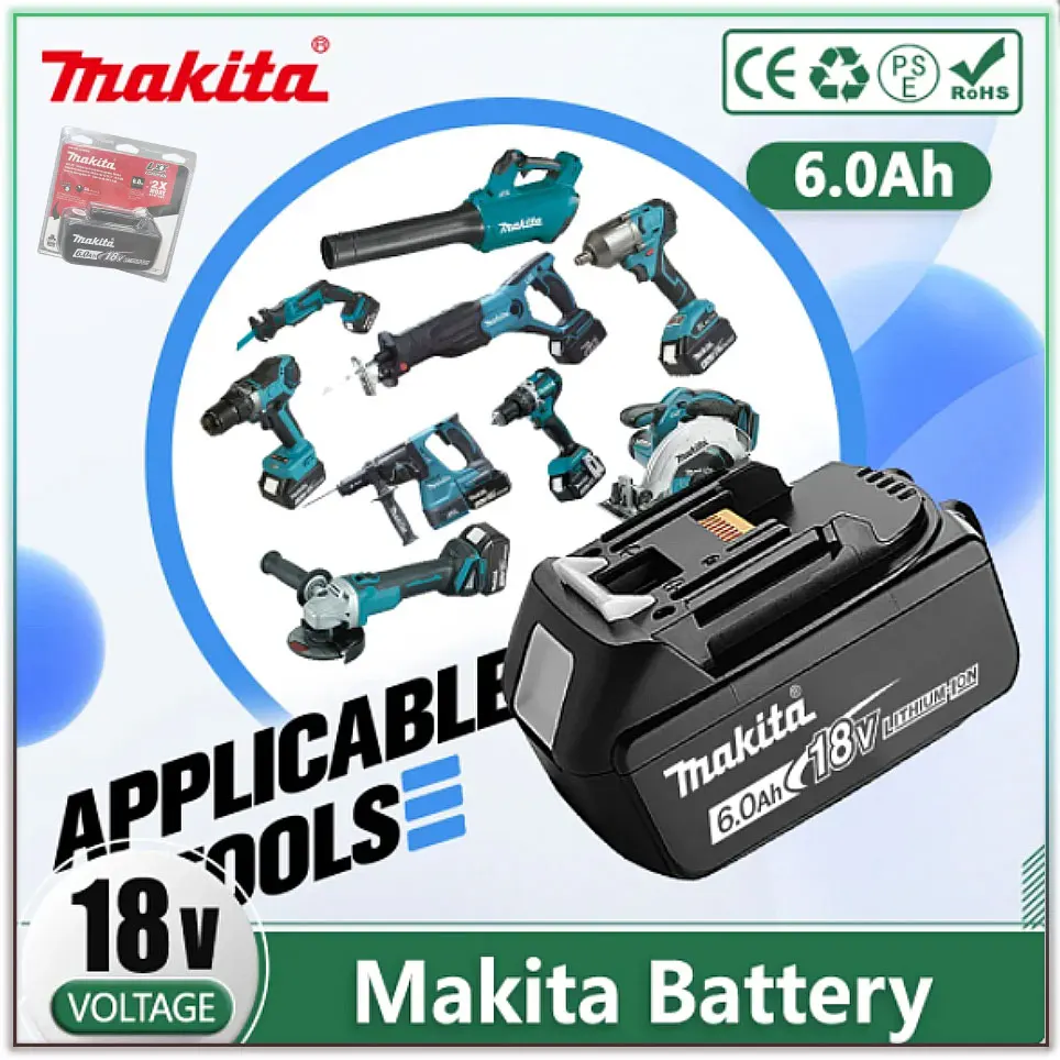 

100% оригинальная батарея Makita 6Ah/5Ah/3Ah Makita 18V BL1830B BL1850B BL1850 BL1840 BL1860 BL1815, сменная литиевая батарея